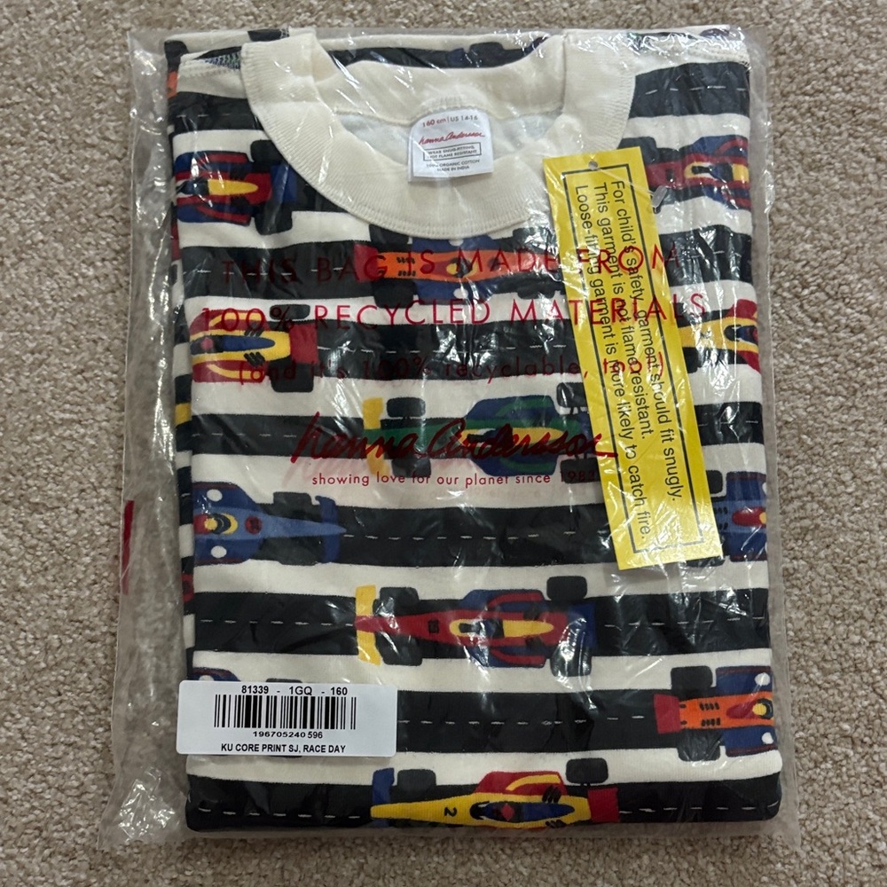 Hanna Andersson Race Car Pajamas, Size 14-16, 160cm